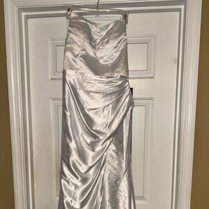 Elegant Silver Strapless Gown